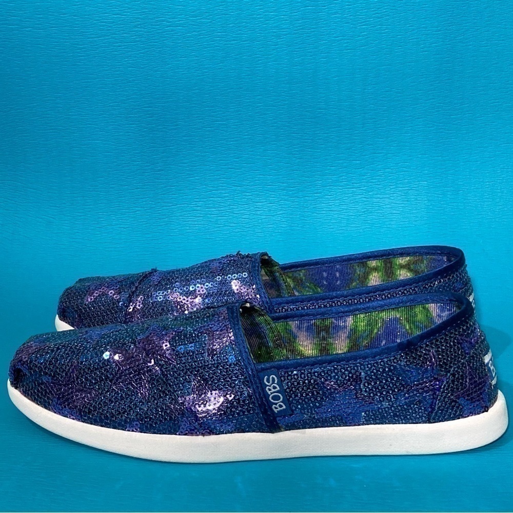 Bobs by Skechers Women's Purple/Blue Glitter Slip On Flat Casual Shoes Size 6.5 - Picture 2 of 11